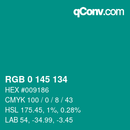 Color code: RGB 0 145 134 | qconv.com