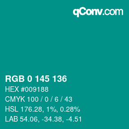 Color code: RGB 0 145 136 | qconv.com