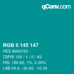 Color code: RGB 0 145 147 | qconv.com