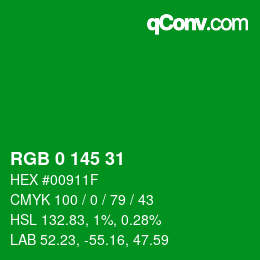 Farbcode: RGB 0 145 31 | qconv.com