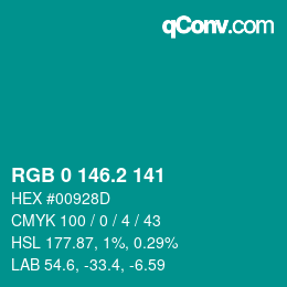 Color code: RGB 0 146.2 141 | qconv.com