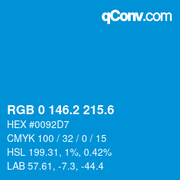 カラーコード: RGB 0 146.2 215.6 | qconv.com