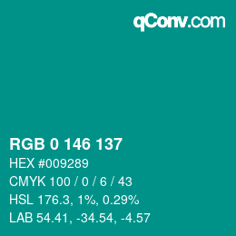 カラーコード: RGB 0 146 137 | qconv.com