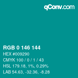 カラーコード: RGB 0 146 144 | qconv.com