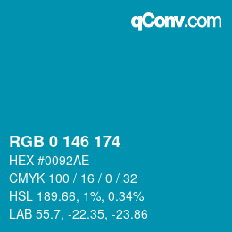Color code: RGB 0 146 174 | qconv.com