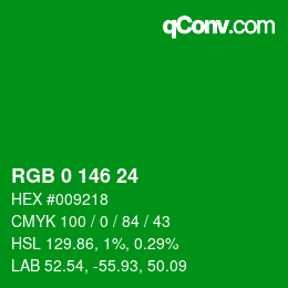 颜色代码: RGB 0 146 24 | qconv.com