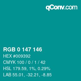 カラーコード: RGB 0 147 146 | qconv.com