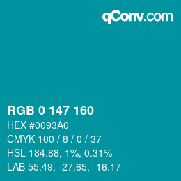 Color code: RGB 0 147 160 | qconv.com