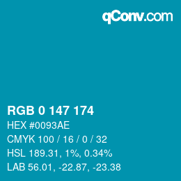 Color code: RGB 0 147 174 | qconv.com