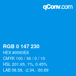 颜色代码: RGB 0 147 230 | qconv.com