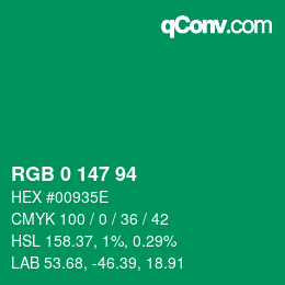 Color code: RGB 0 147 94 | qconv.com