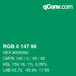 Color code: RGB 0 147 96 | qconv.com