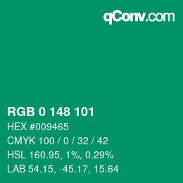 Color code: RGB 0 148 101 | qconv.com