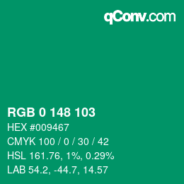 颜色代码: RGB 0 148 103 | qconv.com
