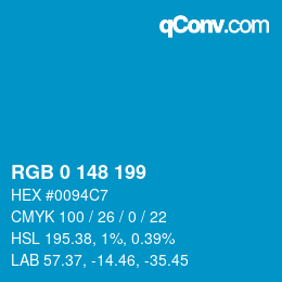 カラーコード: RGB 0 148 199 | qconv.com