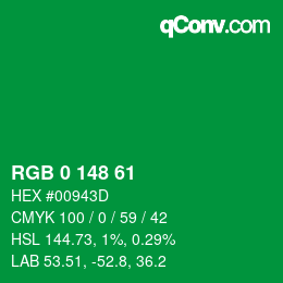 Color code: RGB 0 148 61 | qconv.com