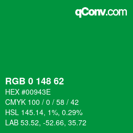 颜色代码: RGB 0 148 62 | qconv.com