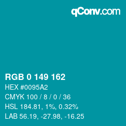 Color code: RGB 0 149 162 | qconv.com