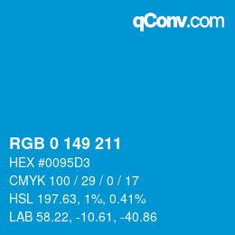 カラーコード: RGB 0 149 211 | qconv.com