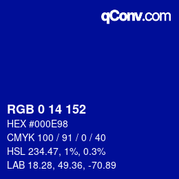 カラーコード: RGB 0 14 152 | qconv.com