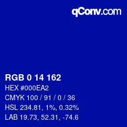 カラーコード: RGB 0 14 162 | qconv.com