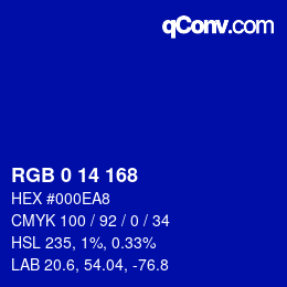 Farbcode: RGB 0 14 168 | qconv.com