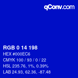 カラーコード: RGB 0 14 198 | qconv.com