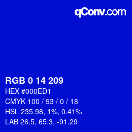 Color code: RGB 0 14 209 | qconv.com