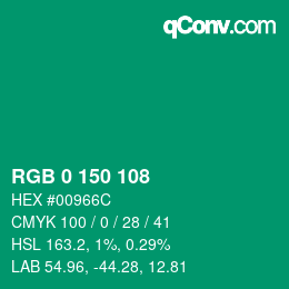 Código de color: RGB 0 150 108 | qconv.com