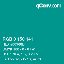 Color code: RGB 0 150 141 | qconv.com