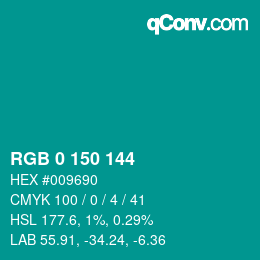 Color code: RGB 0 150 144 | qconv.com