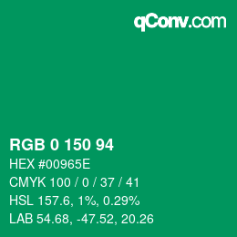 カラーコード: RGB 0 150 94 | qconv.com