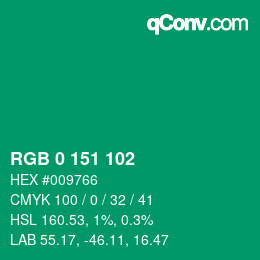 カラーコード: RGB 0 151 102 | qconv.com