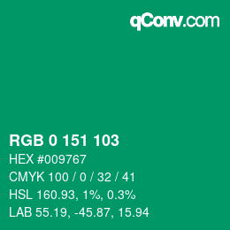 カラーコード: RGB 0 151 103 | qconv.com