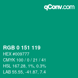 颜色代码: RGB 0 151 119 | qconv.com