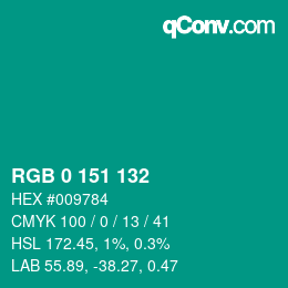 カラーコード: RGB 0 151 132 | qconv.com