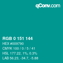 カラーコード: RGB 0 151 144 | qconv.com