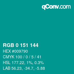 カラーコード: RGB 0 151 144 | qconv.com