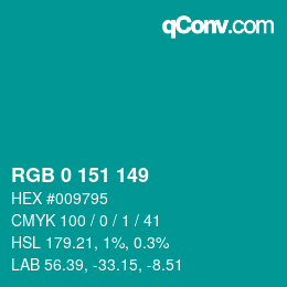 Farbcode: RGB 0 151 149 | qconv.com