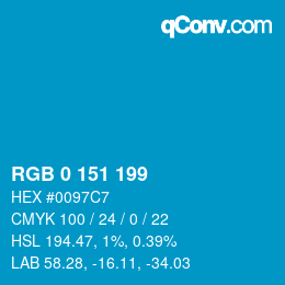 カラーコード: RGB 0 151 199 | qconv.com