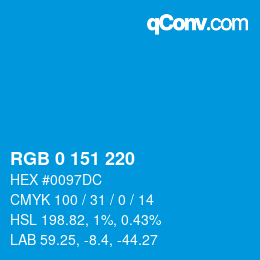 Color code: RGB 0 151 220 | qconv.com