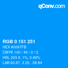 颜色代码: RGB 0 151 251 | qconv.com