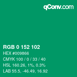 カラーコード: RGB 0 152 102 | qconv.com