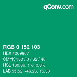 カラーコード: RGB 0 152 103 | qconv.com