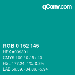 颜色代码: RGB 0 152 145 | qconv.com