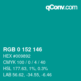 颜色代码: RGB 0 152 146 | qconv.com