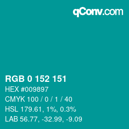 カラーコード: RGB 0 152 151 | qconv.com