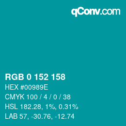 Color code: RGB 0 152 158 | qconv.com