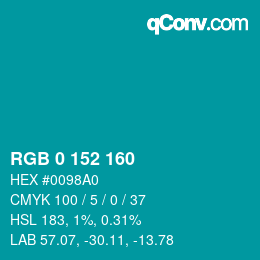 Color code: RGB 0 152 160 | qconv.com