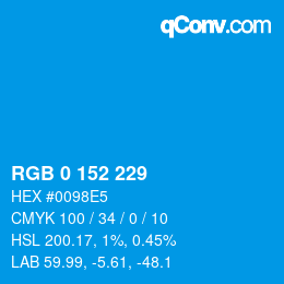 颜色代码: RGB 0 152 229 | qconv.com